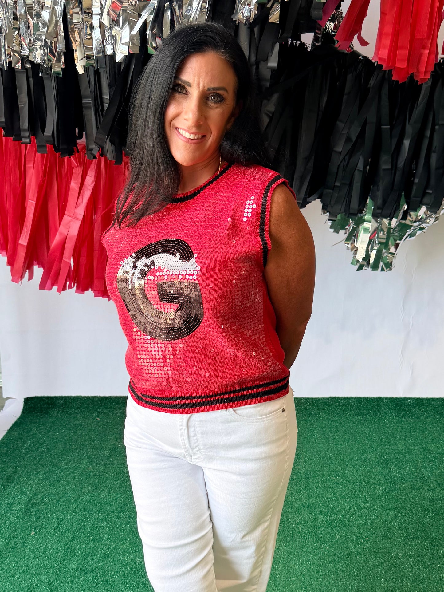 Game day sequin sleeveless top