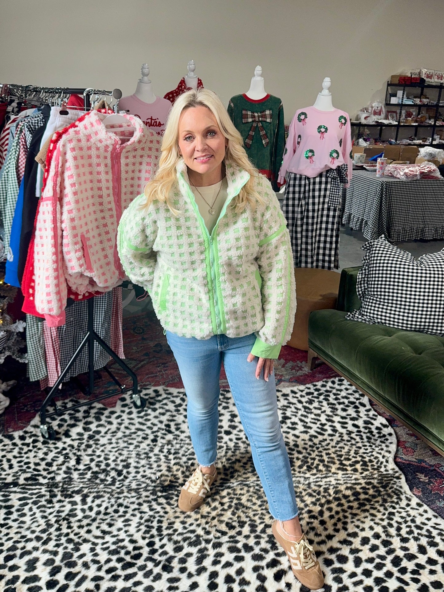 Green checkered Sherpa jacket