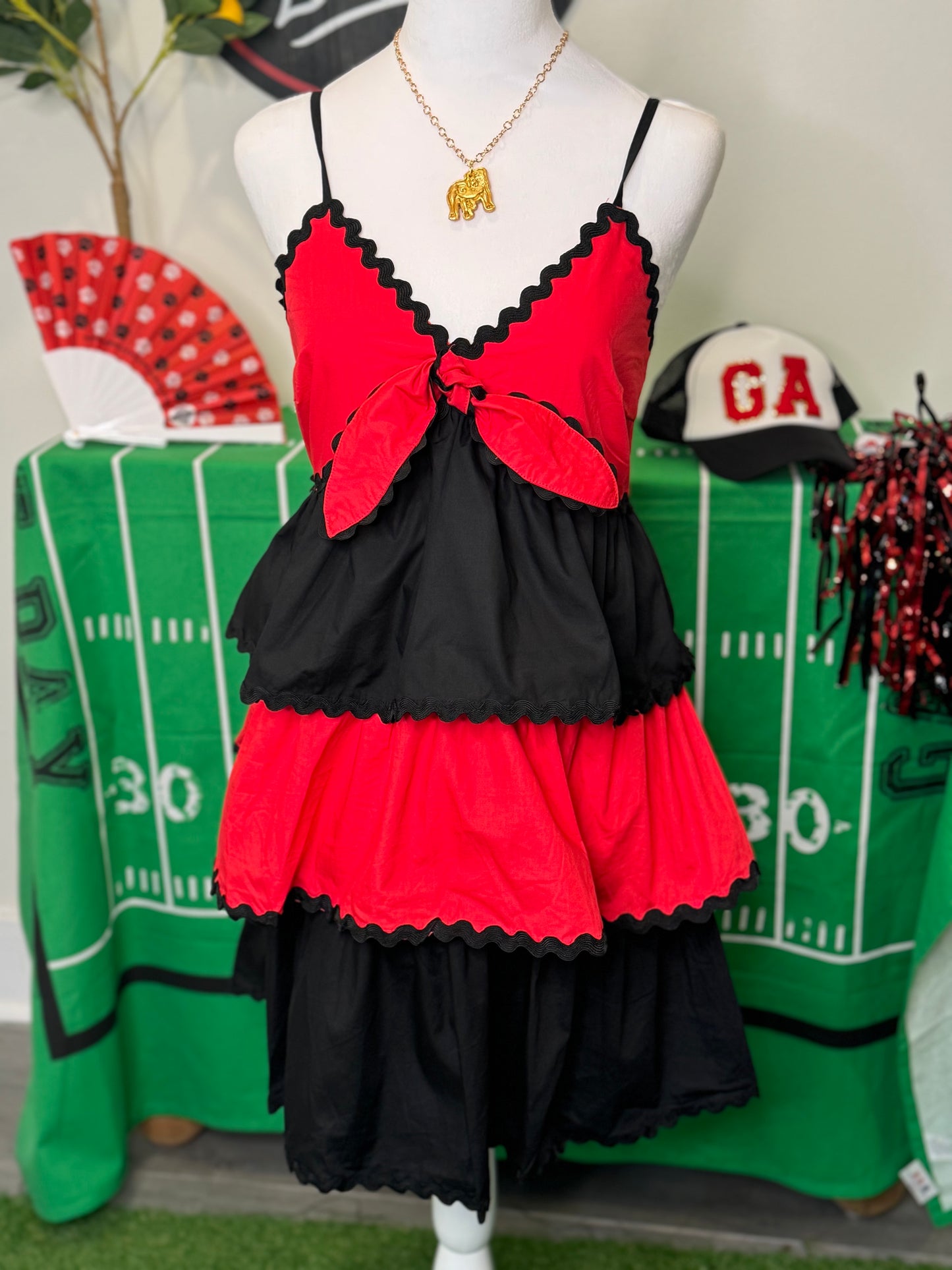 Black and red ric rak adjustable strap tiered dress