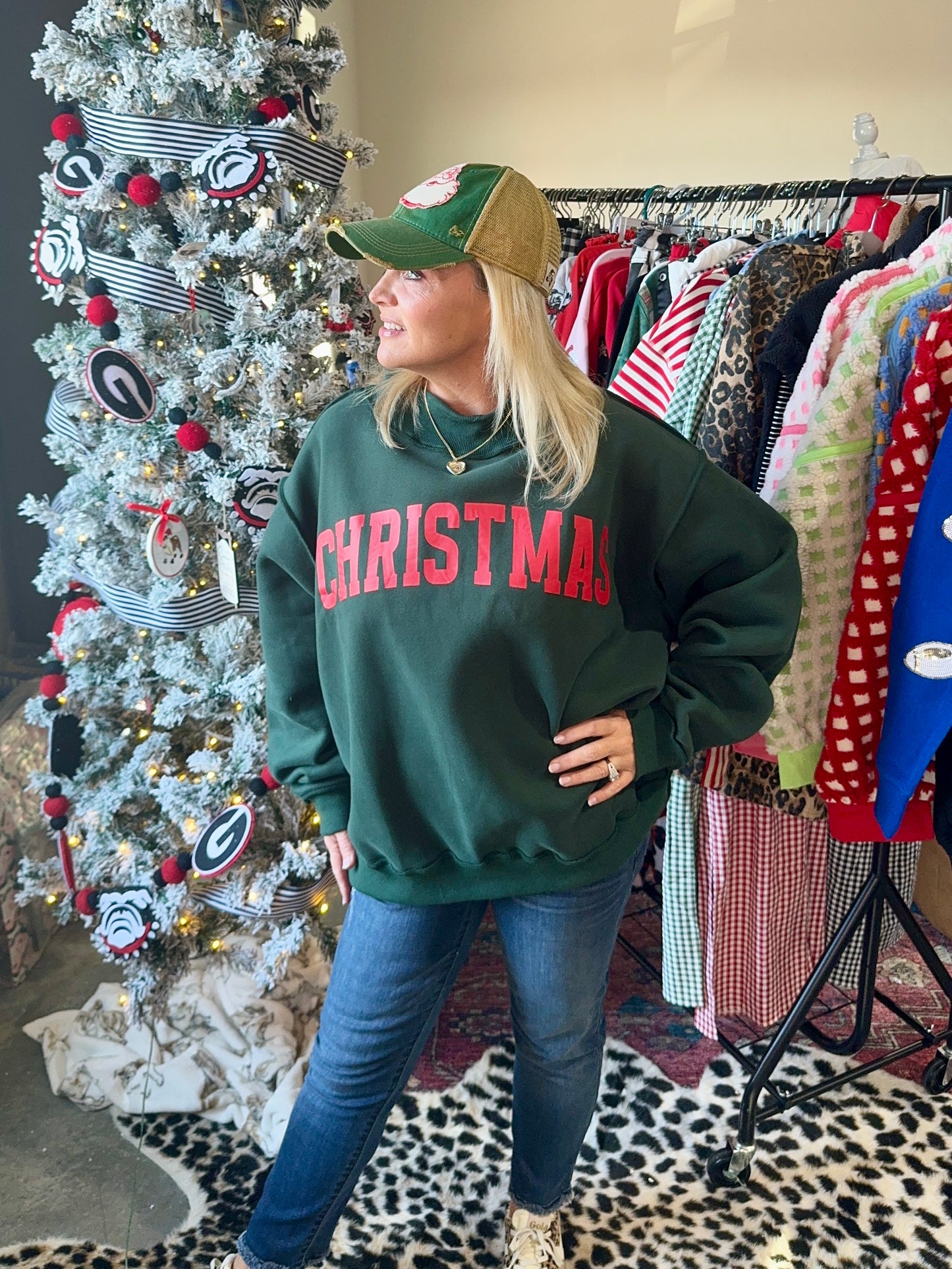 Mock neck green with Red Christmas reversible!