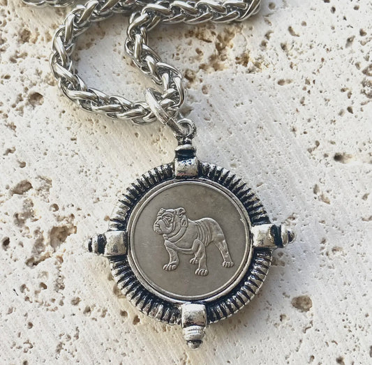 Dog coin necklace chain silver