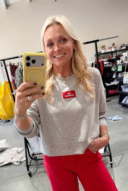 Airy licensed crew neck gray with red go dawgs patch