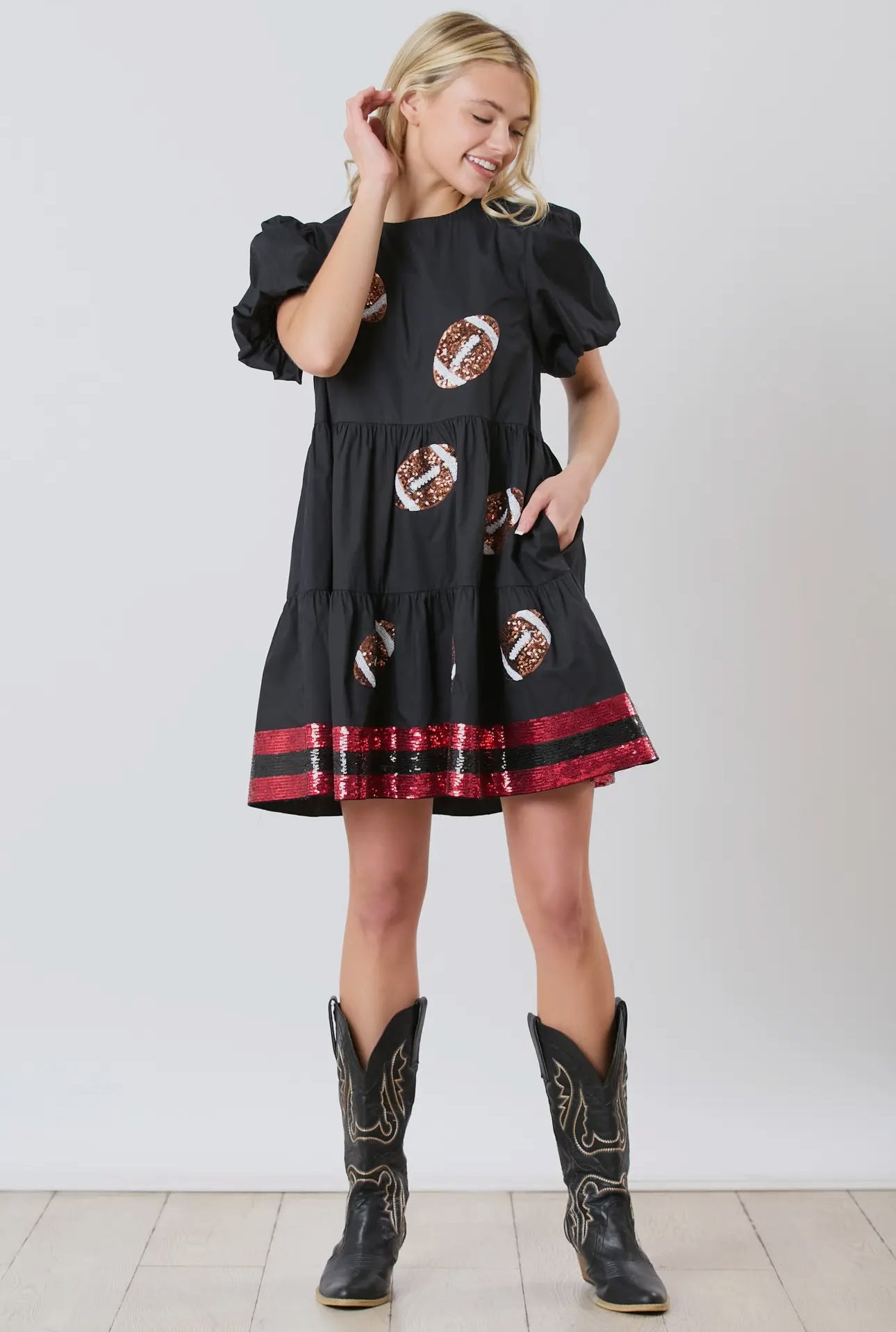 Black dress sequin football