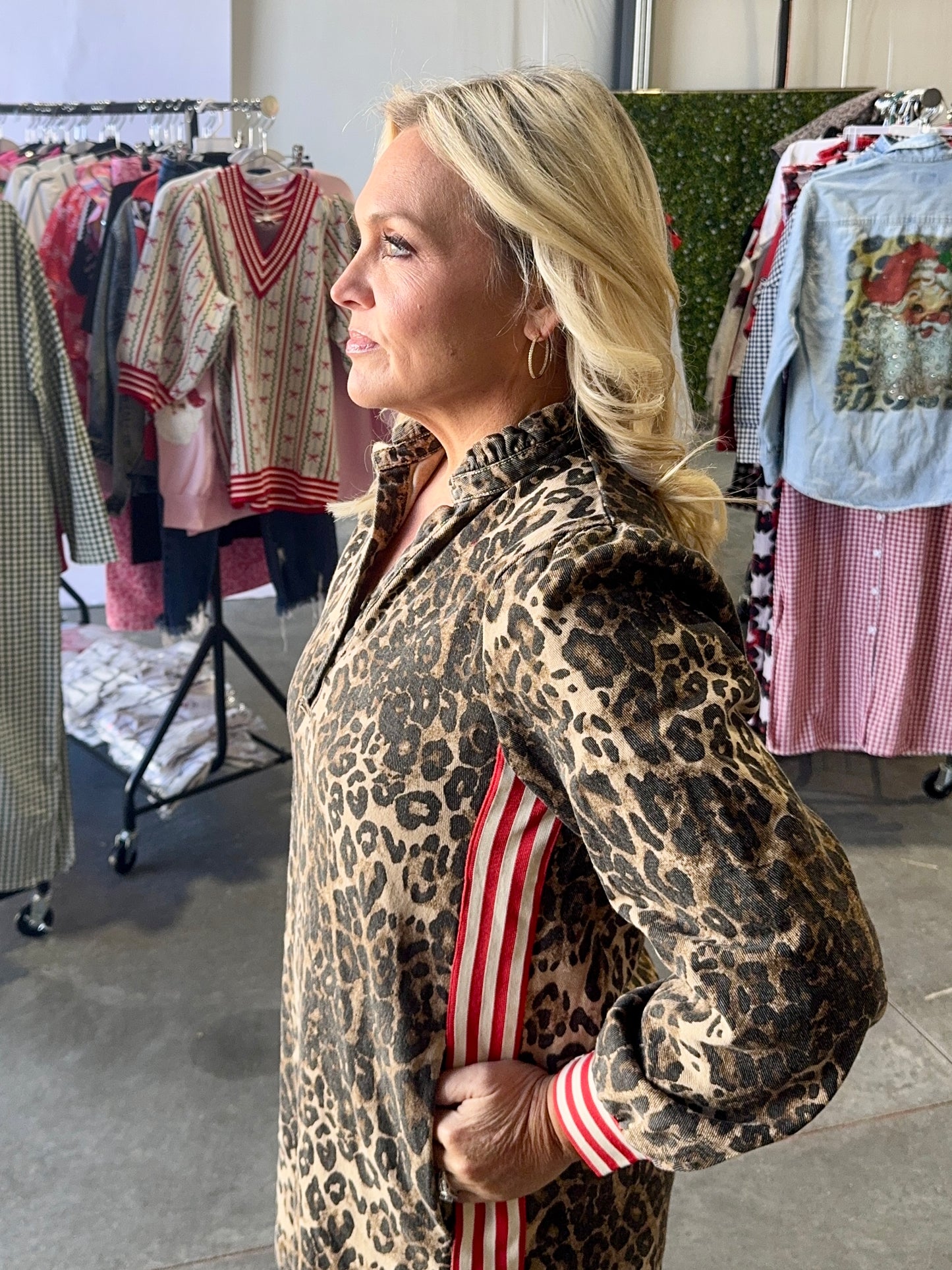 Leopard dress with stipe detail