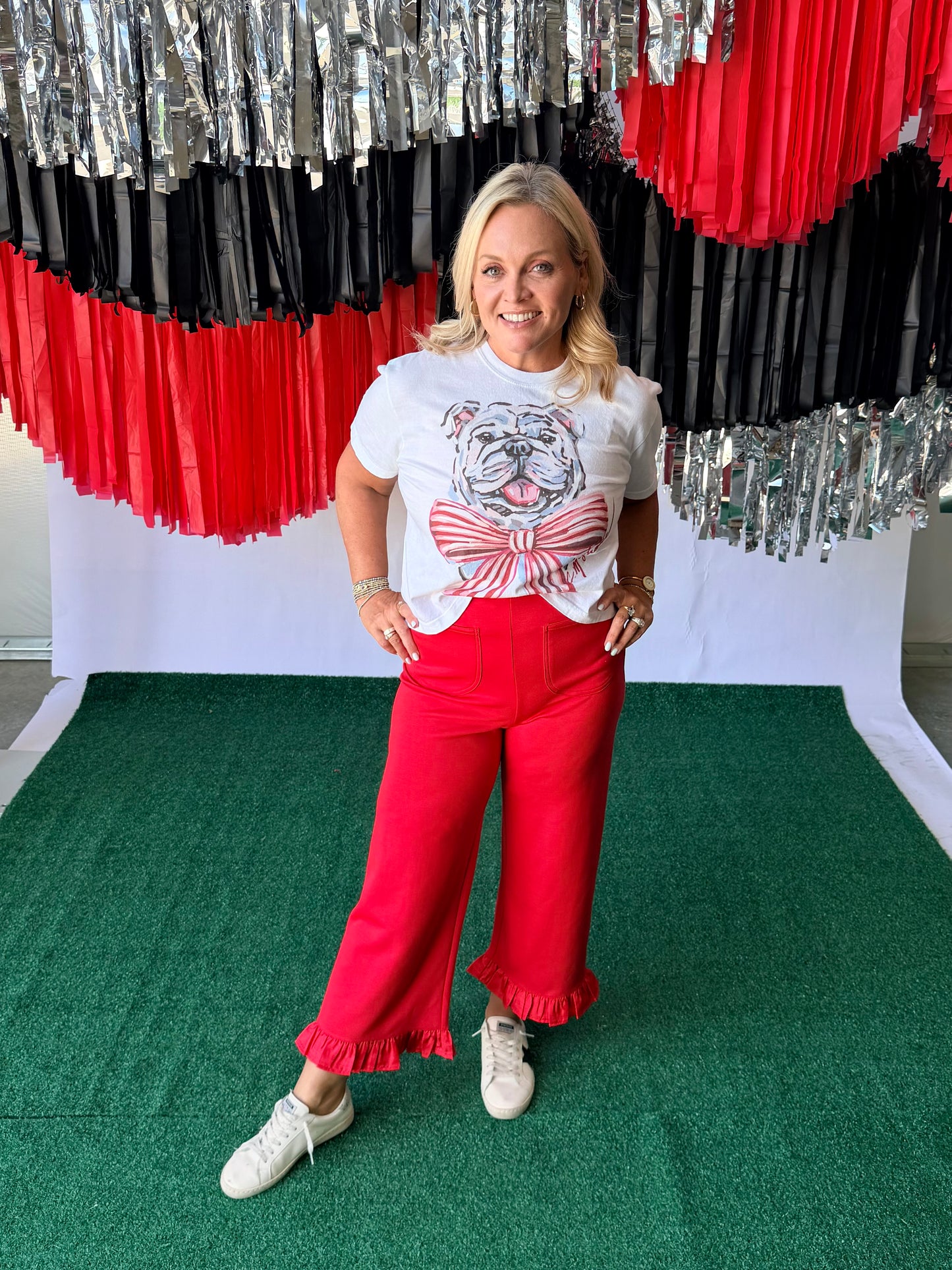 Red ruffle pants
