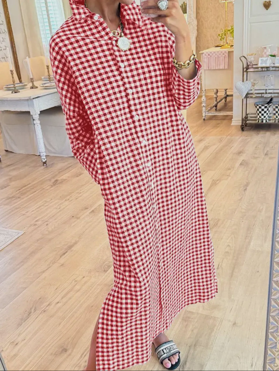 Gingham collection shirt dress red and white