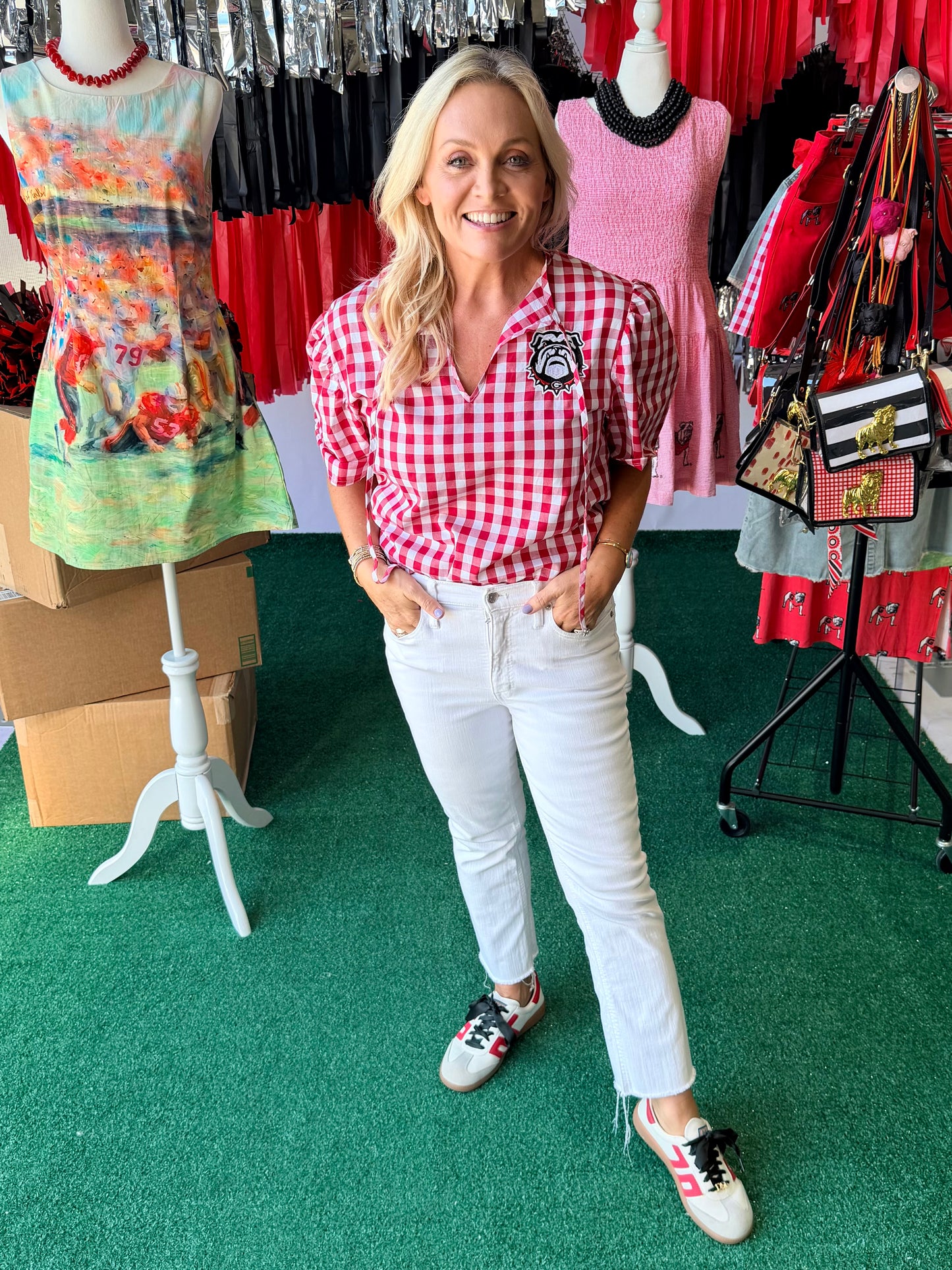 Gingham blouse with patch licensed