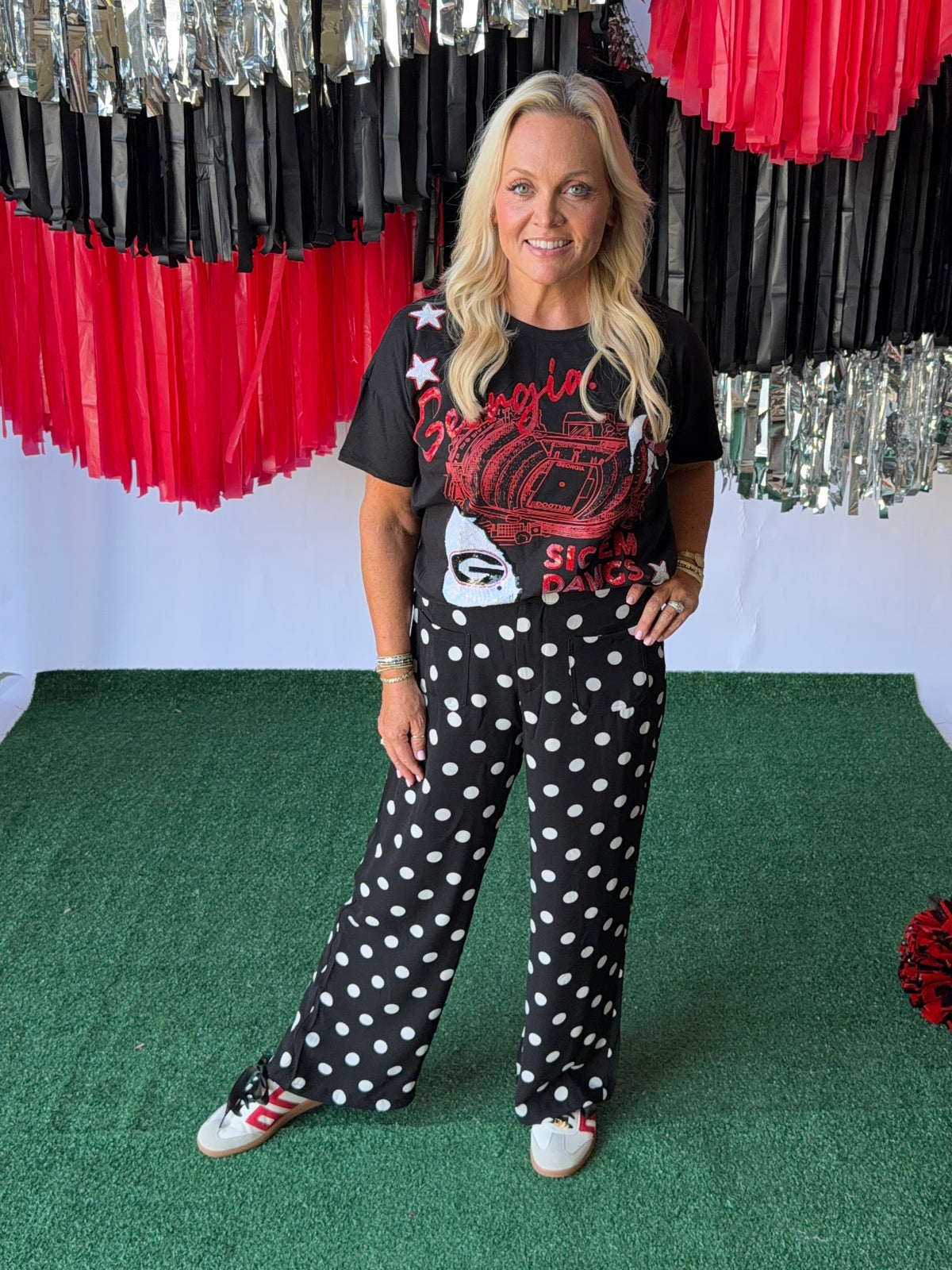 Polka dot loose light weight pants black and white