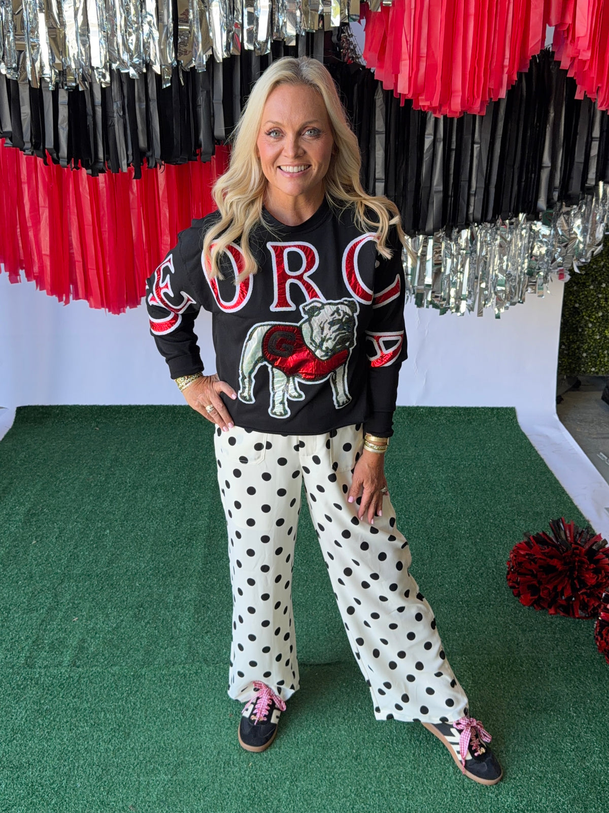 Polka dot White with black polka dot pants loose  fit light weight