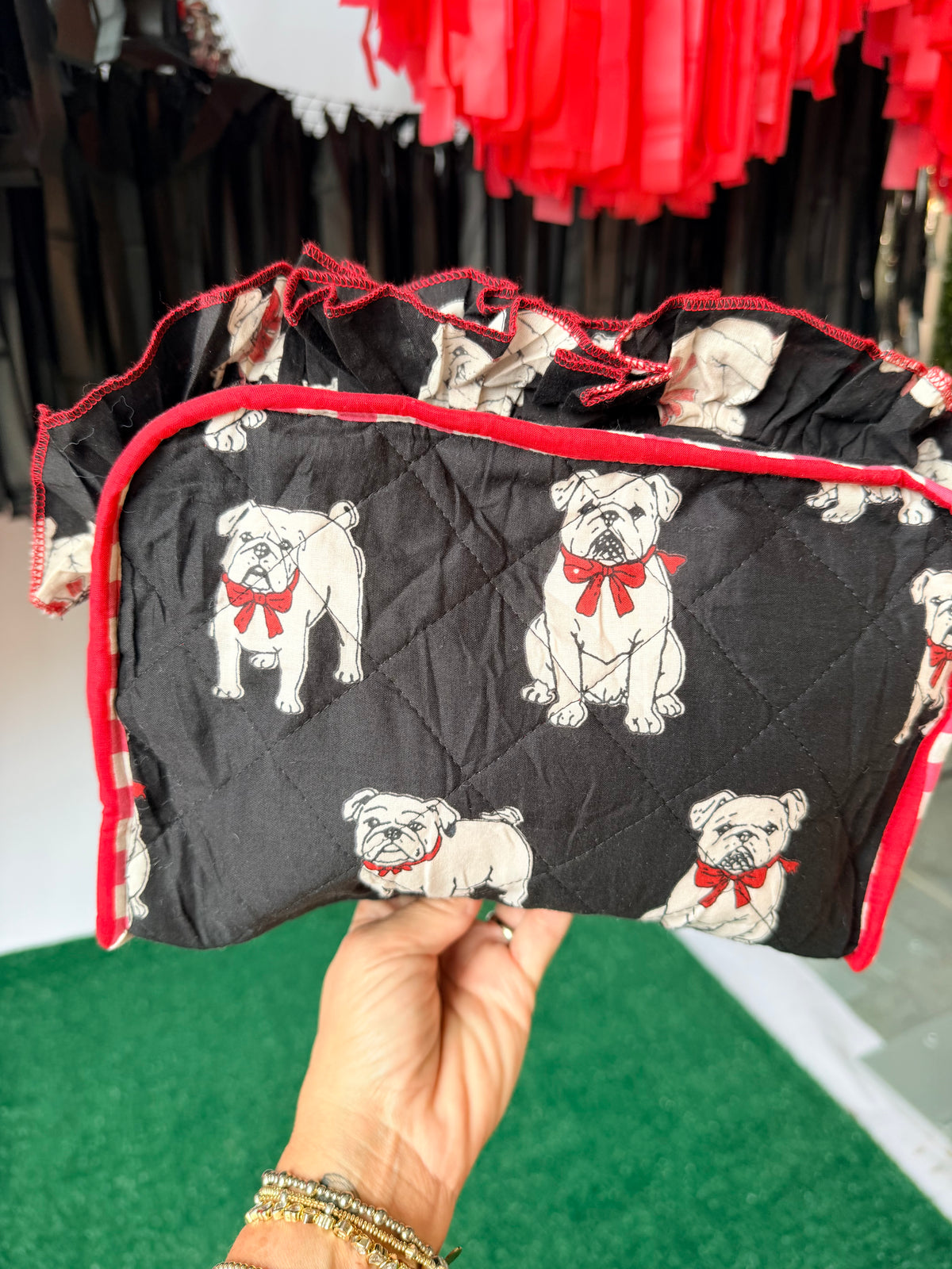 Exclusive bulldog cosmetic bag with ruffle