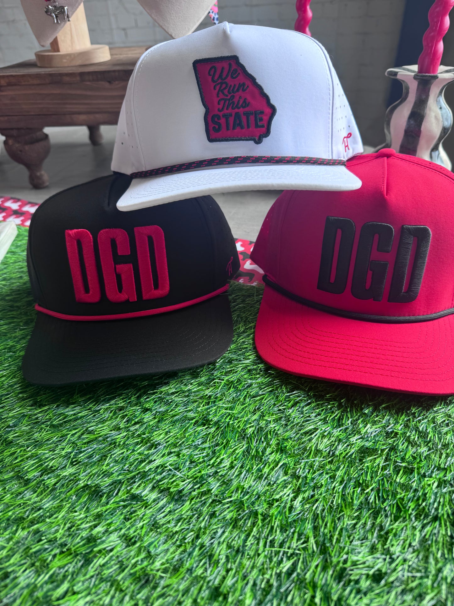 DGD hat red with black embroidery rope style