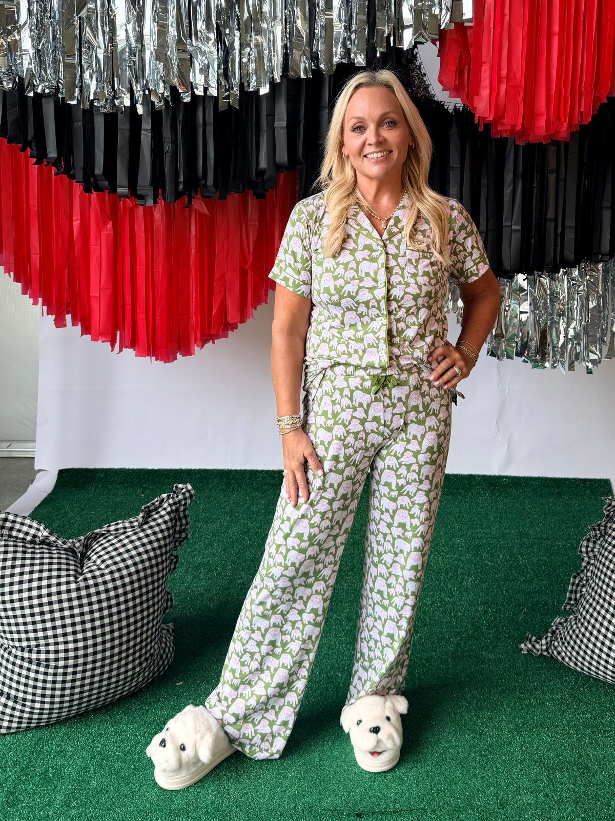 Pink and green bulldog sleep pants PJ’s