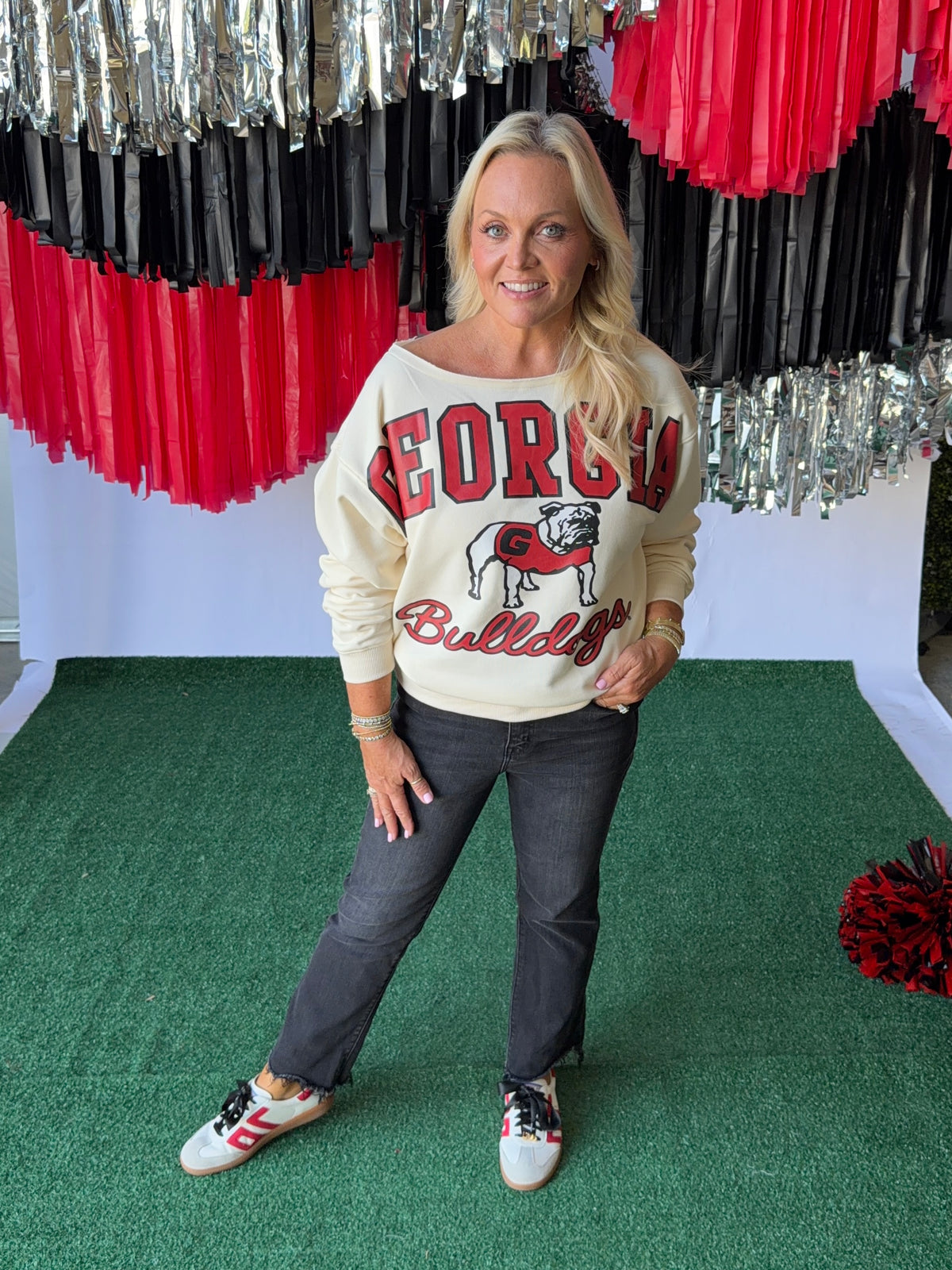 Off the shoulder licensed sweatshirt