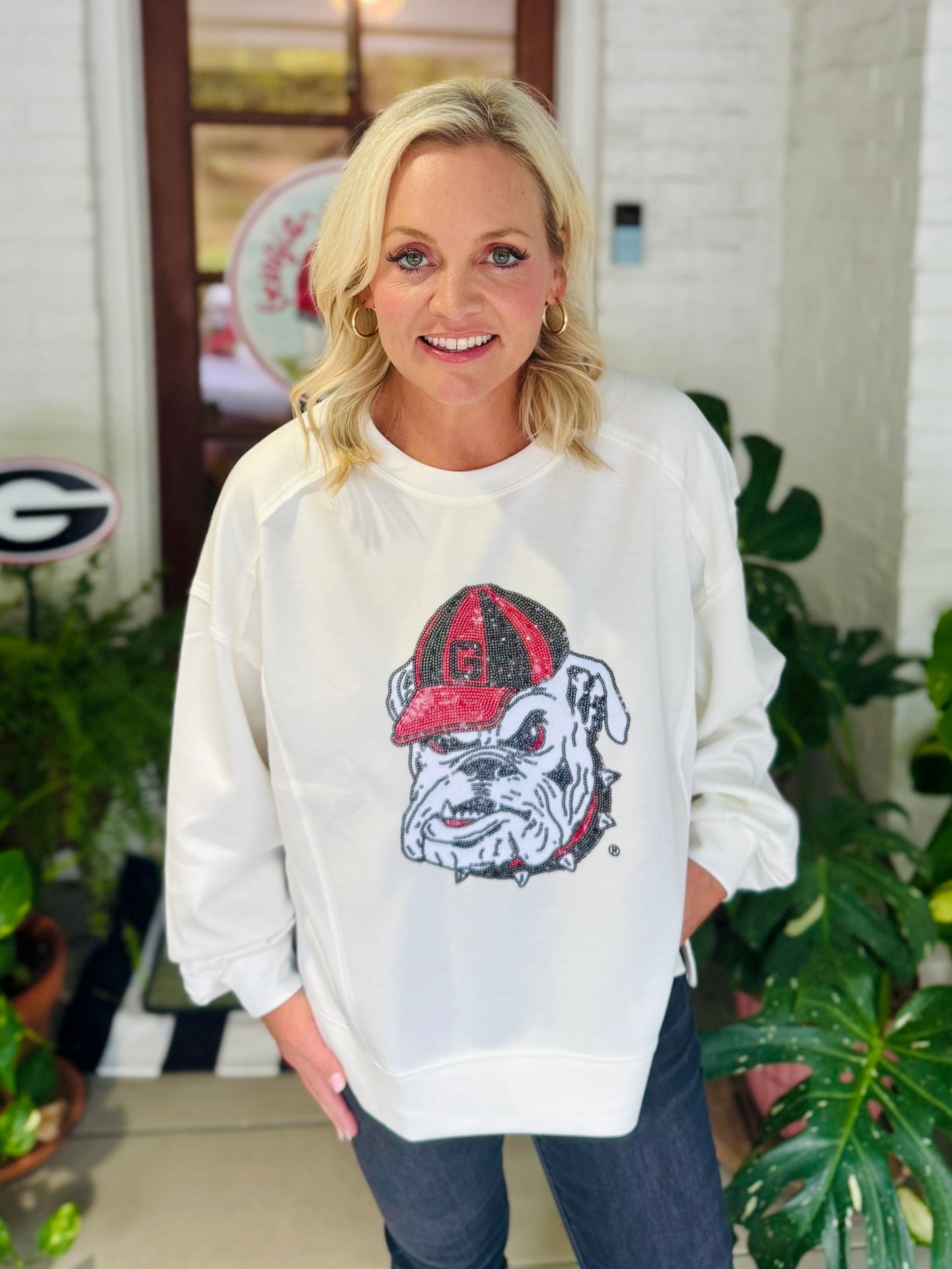 Oversized Sweatshirt scuba active wear top with licensed bulldog sequin up to 2X