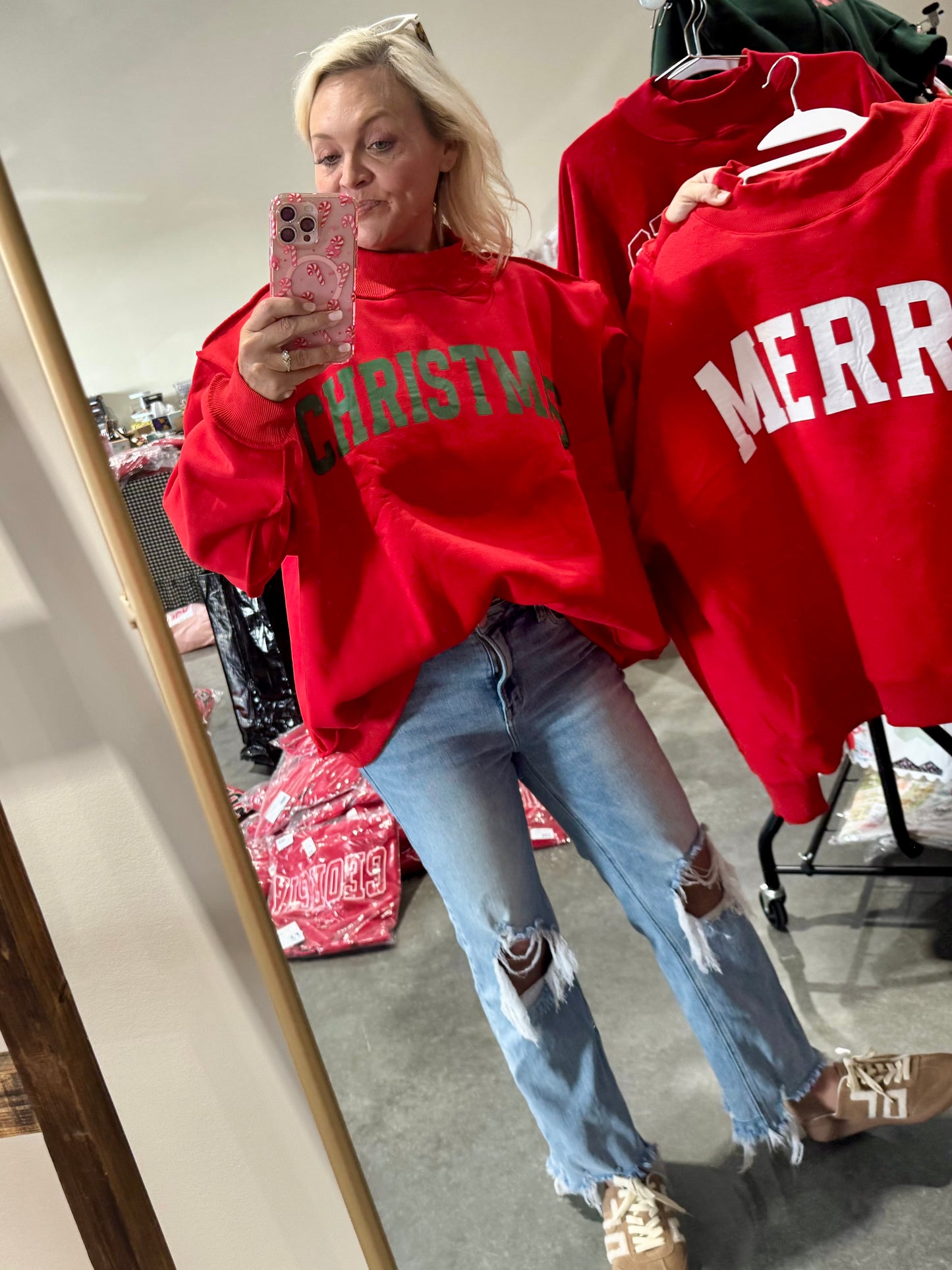 Mock neck red merry Christmas reversible story exclusive