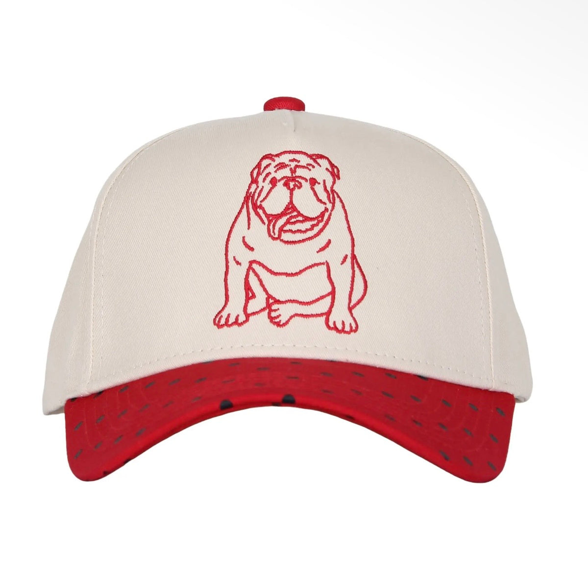 Bulldog hat cream,red and black