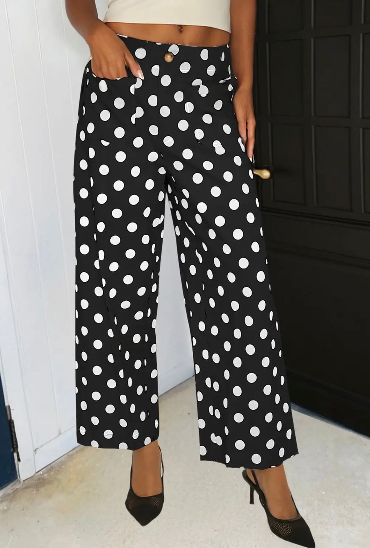 Polka dot loose light weight pants black and white