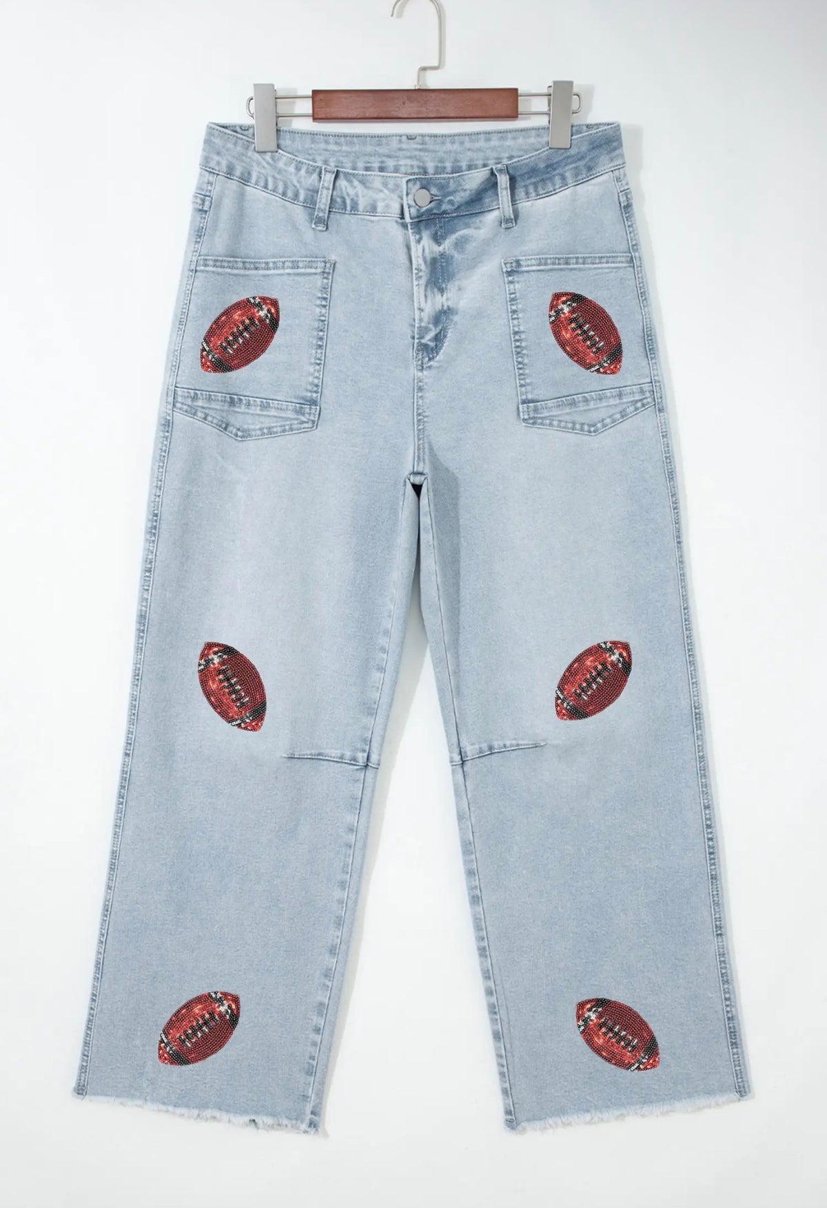 Denim jeans sequin red footballs