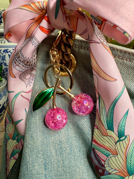 Cherry pink purse charm key chain