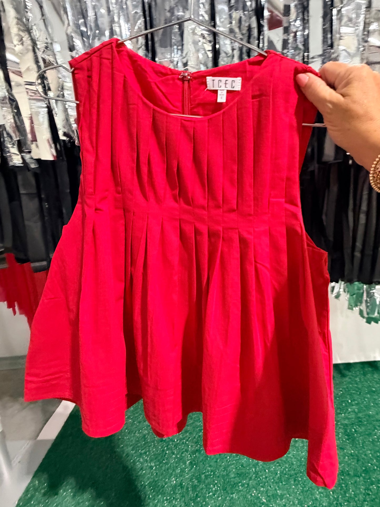 Red swing top pleated