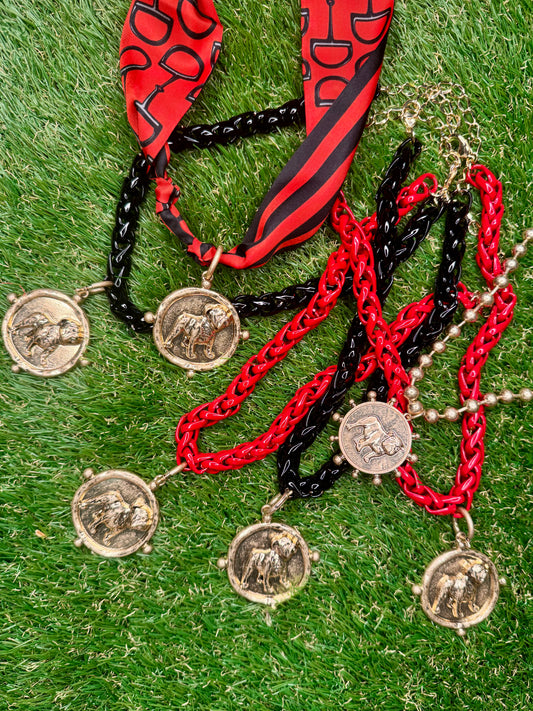 Black or red chain necklace with dog medallion