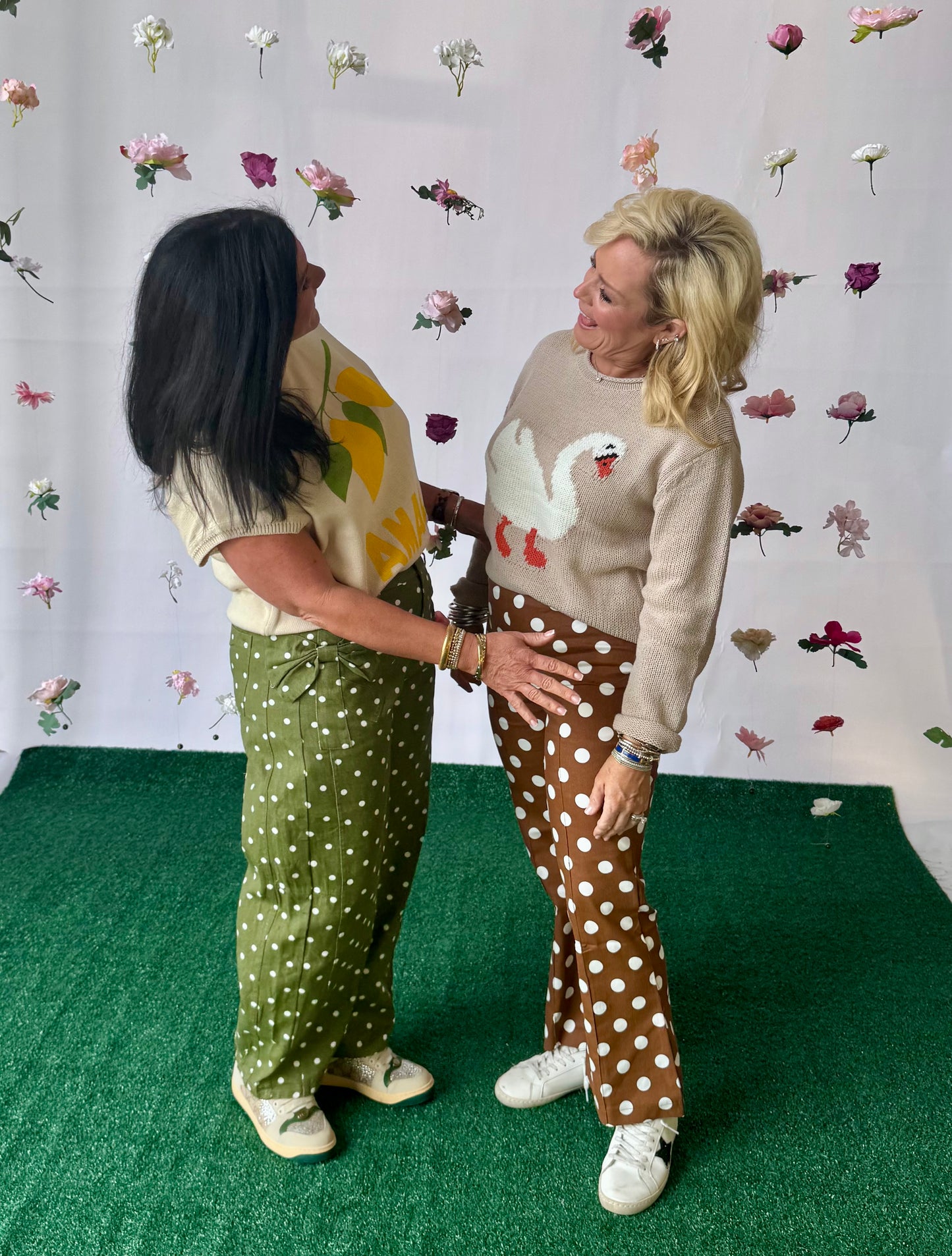 Olive green polka dot barrel pants up to 3X