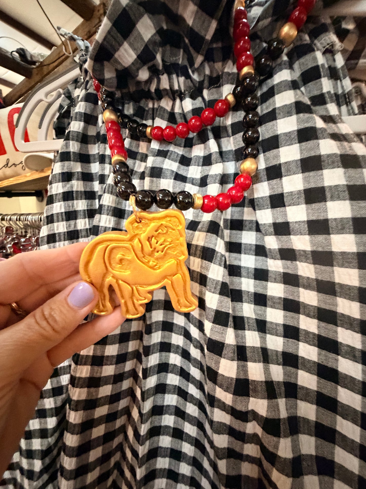 Handmade gold bulldog double strand necklace