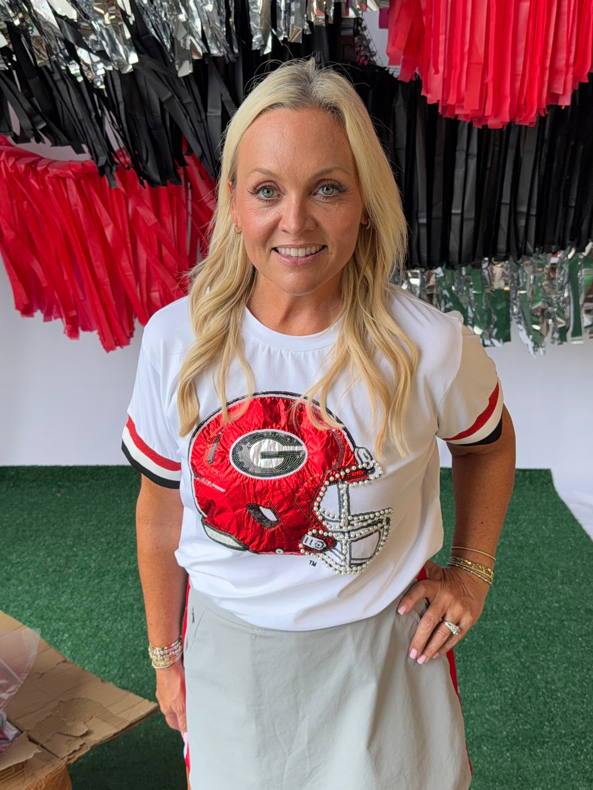 Georgia sparkle and pearl helmet tee