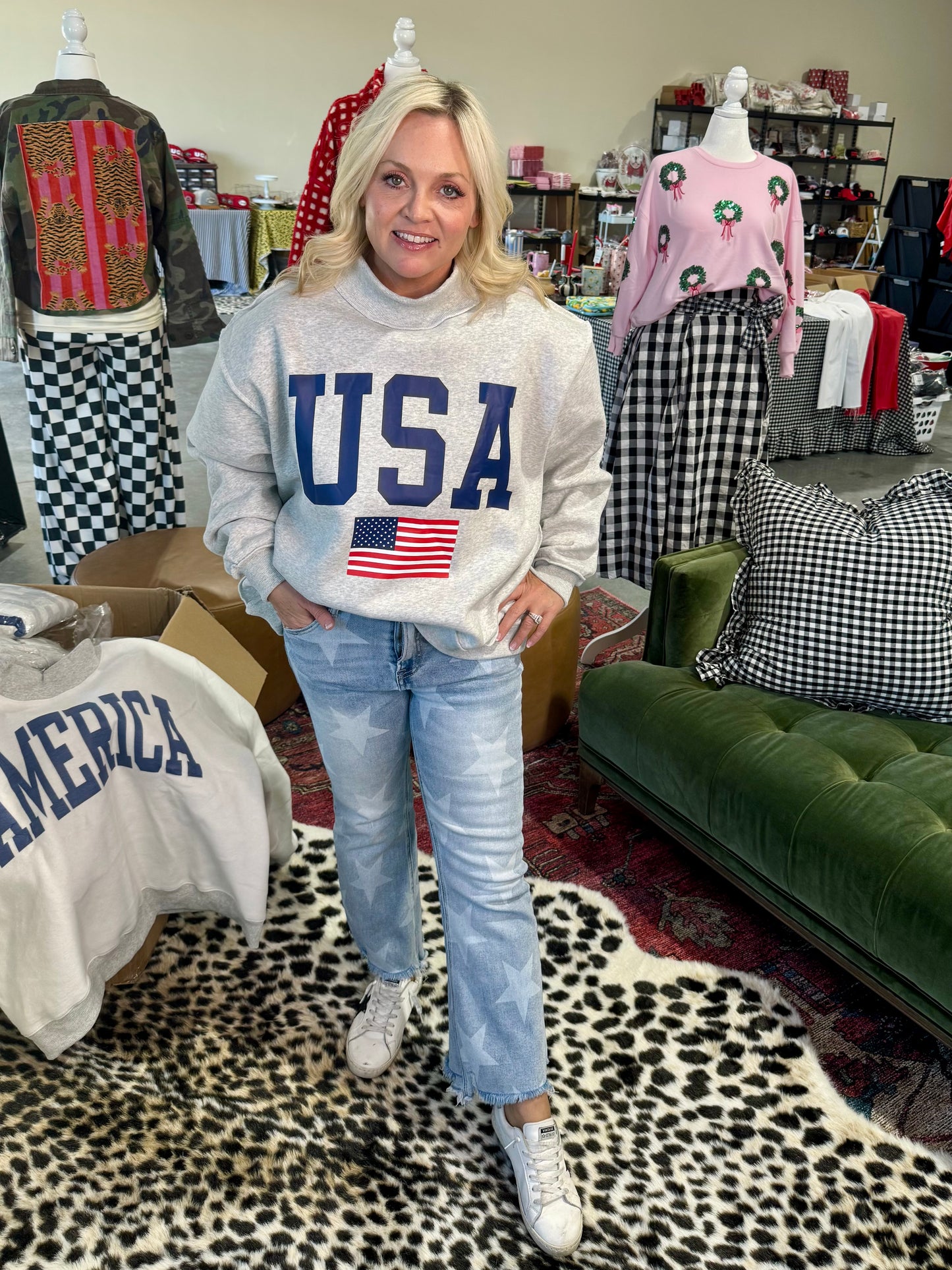 USA 🇺🇸 America reversible mock neck oversized gray