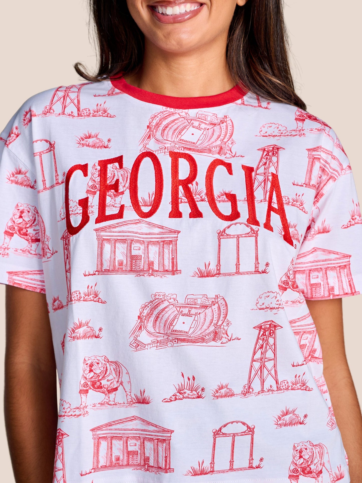 The Team Toile Embroidered Tee Georgia licensed