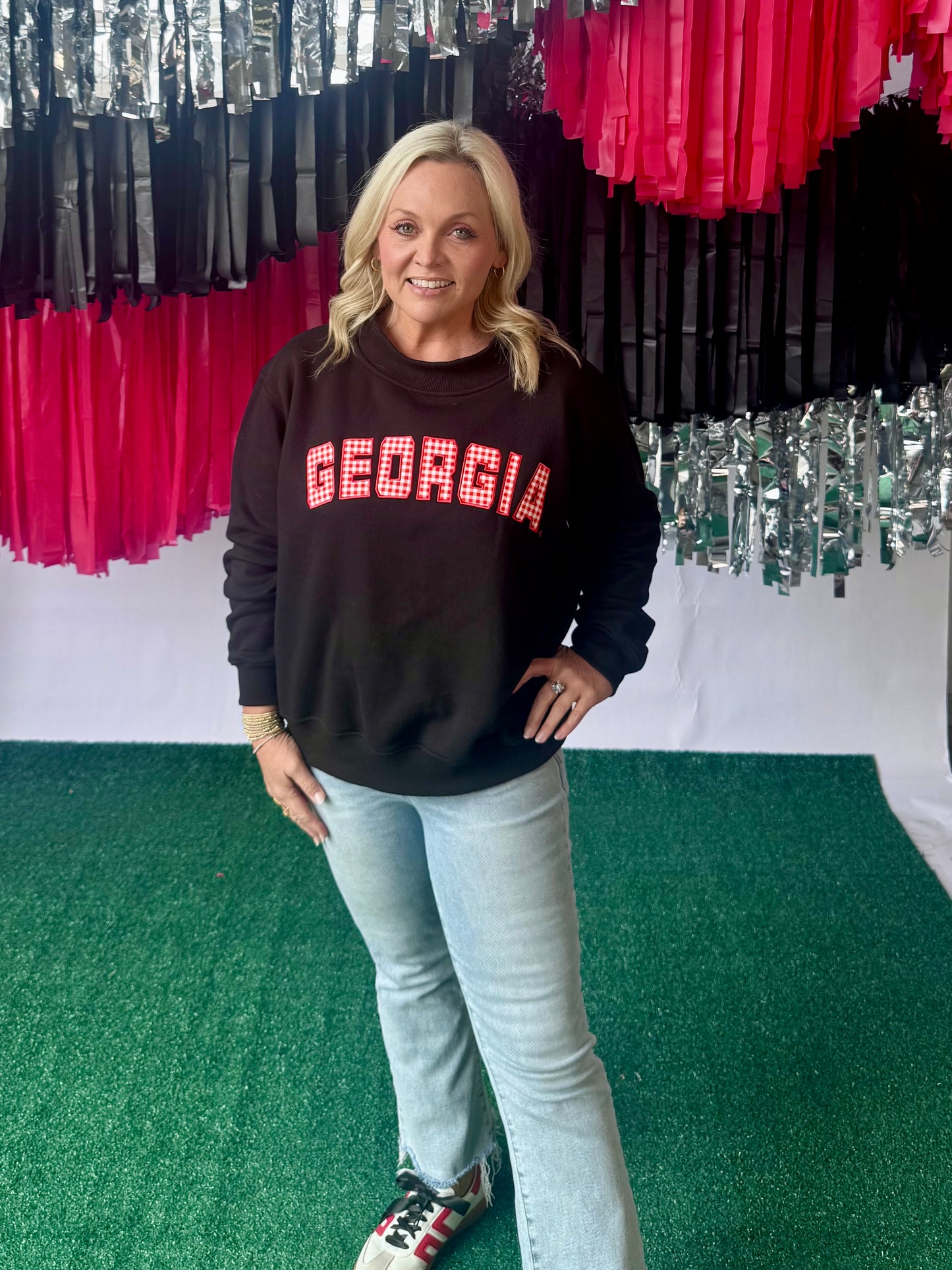 Mock neck black with gingham embroidered licensed