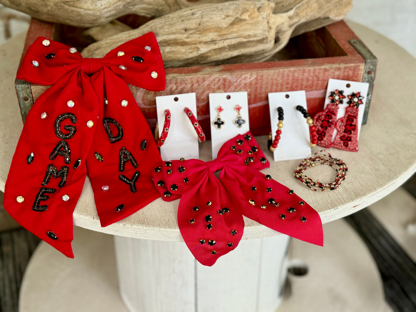 Wood bead black and red hoops