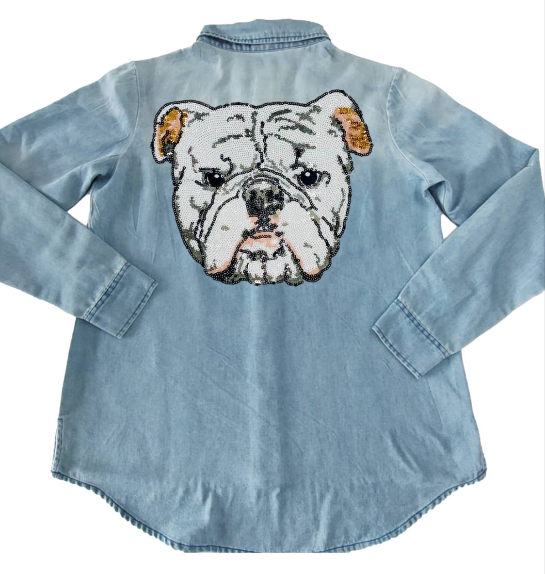 Denim shirt sequin dog - marked these down this week only!