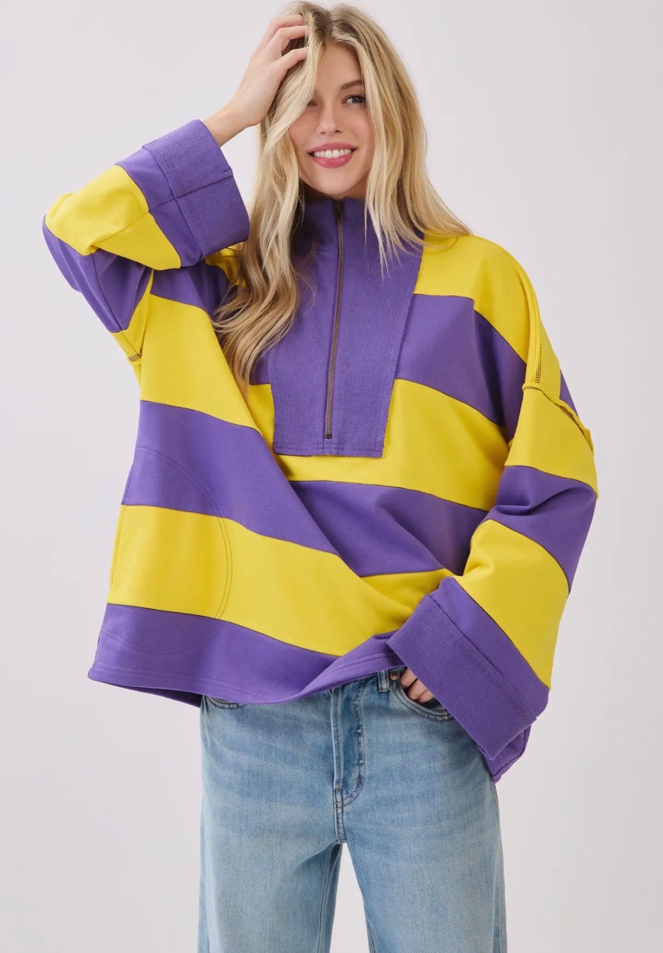 Varsity pullover yellow and purple