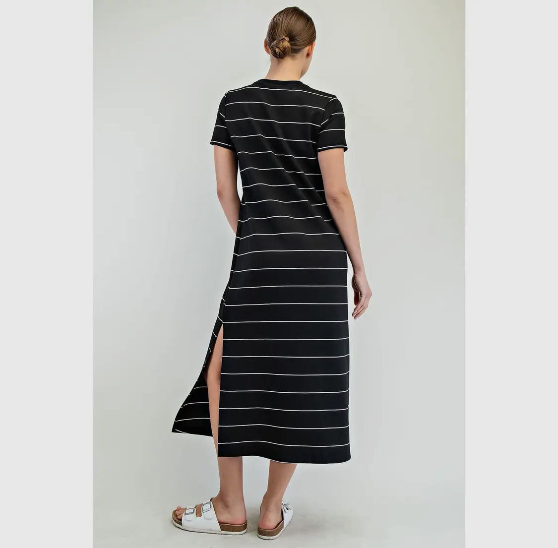 Modal scuba black and white striped maxi dress