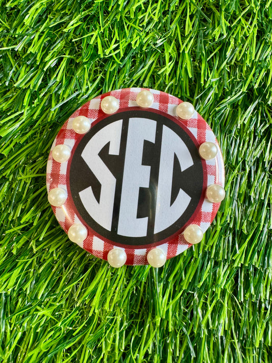 SEC Pearl embellished game day button