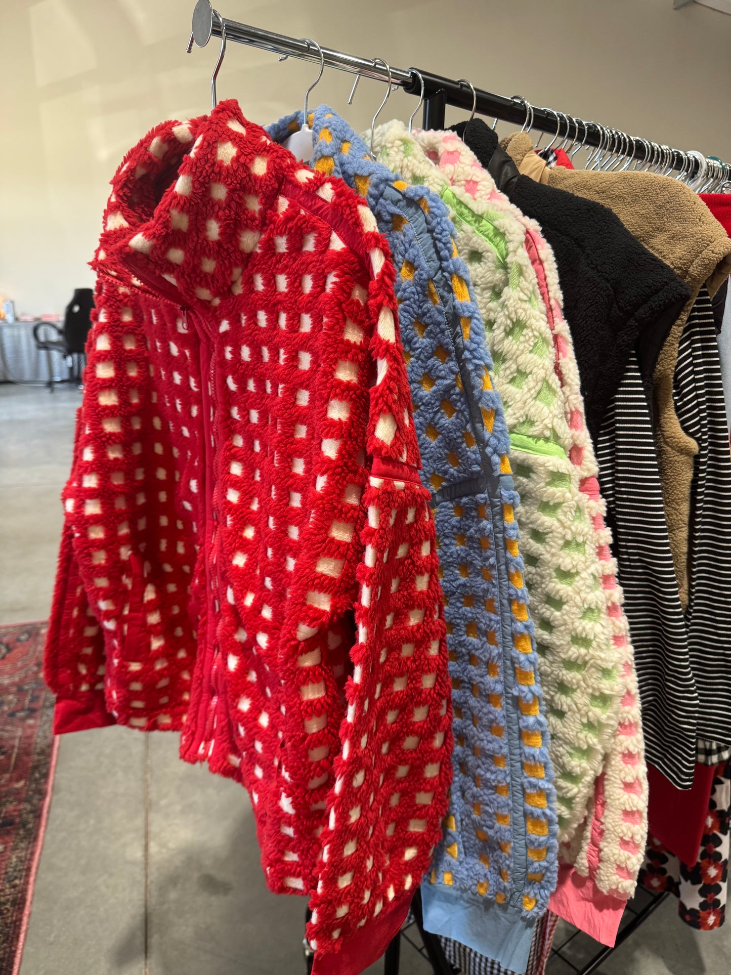 Fleece red checkered jacket Sherpa