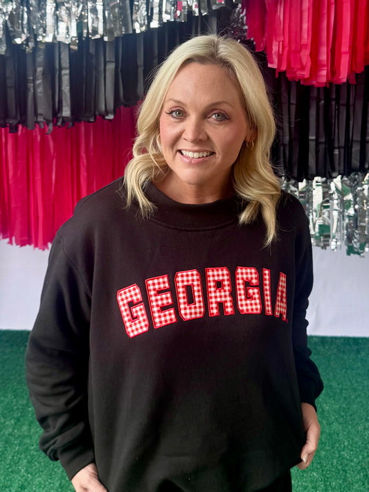 Mock neck black with gingham embroidered licensed