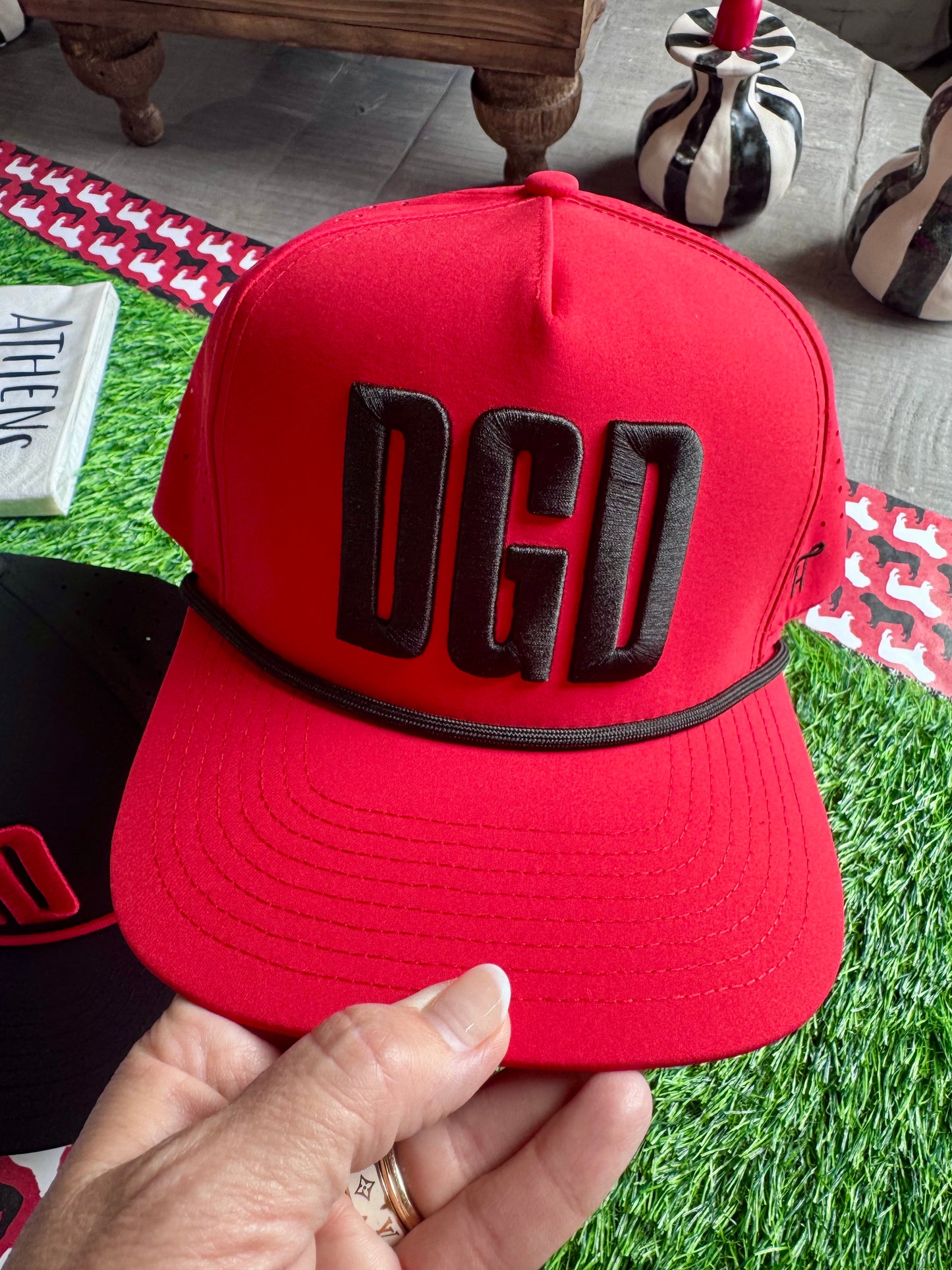 DGD hat red with black embroidery rope style
