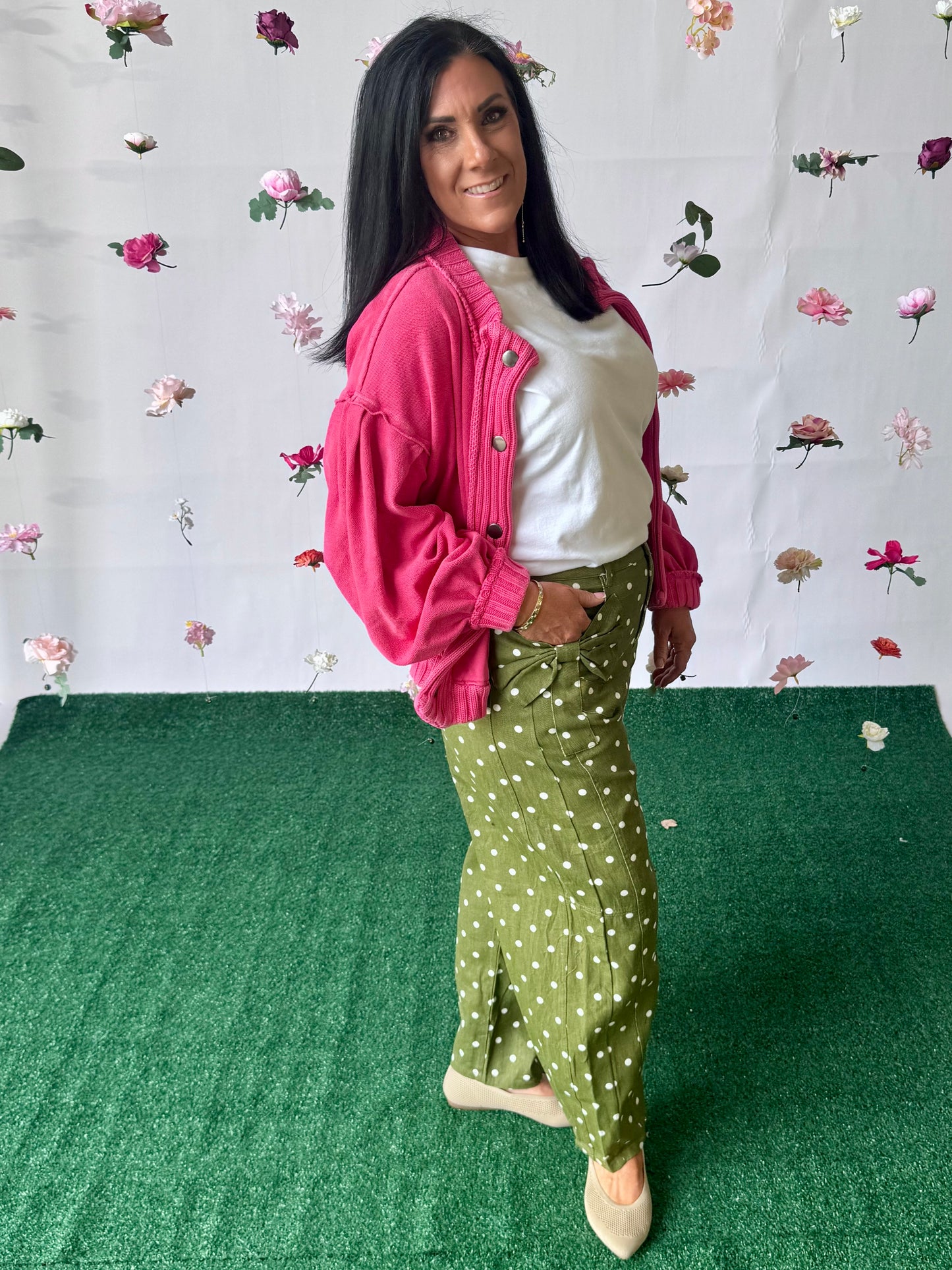 Fushia pink cardigan sweater. free P dupe