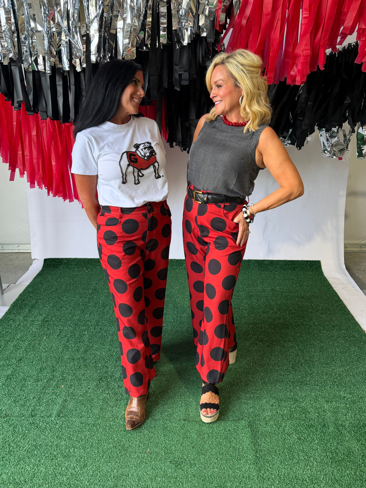 Black and red polka dot pants