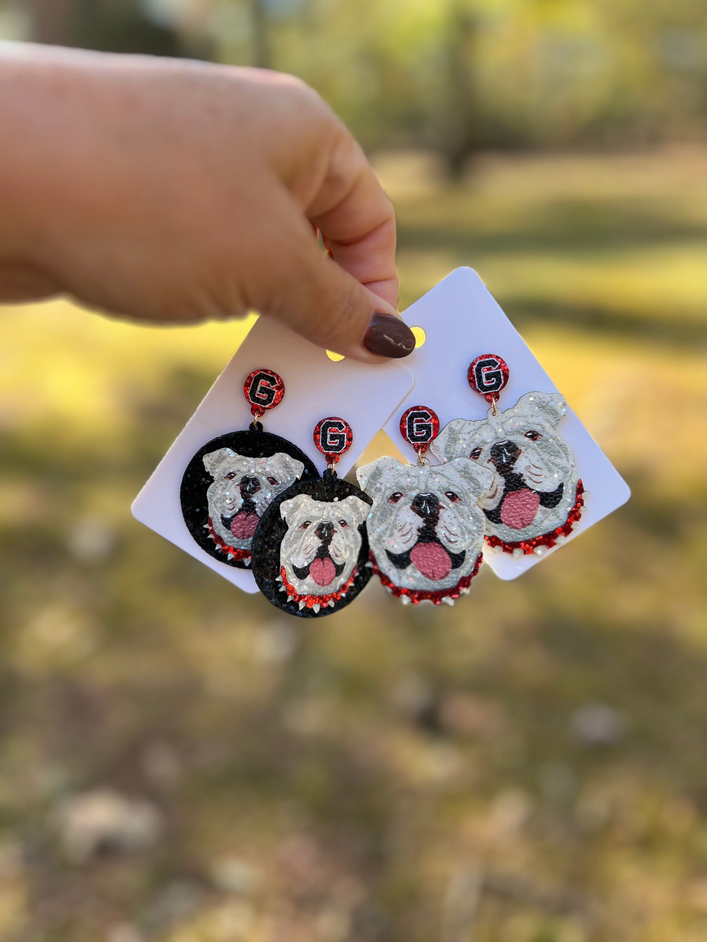 White dog earrings sparkly