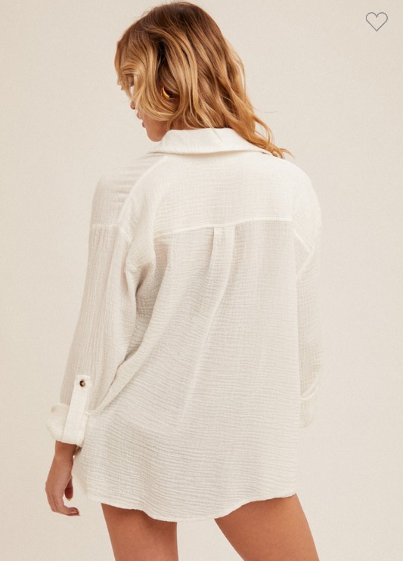 White shirt crinkle gauze button down warehouse sale