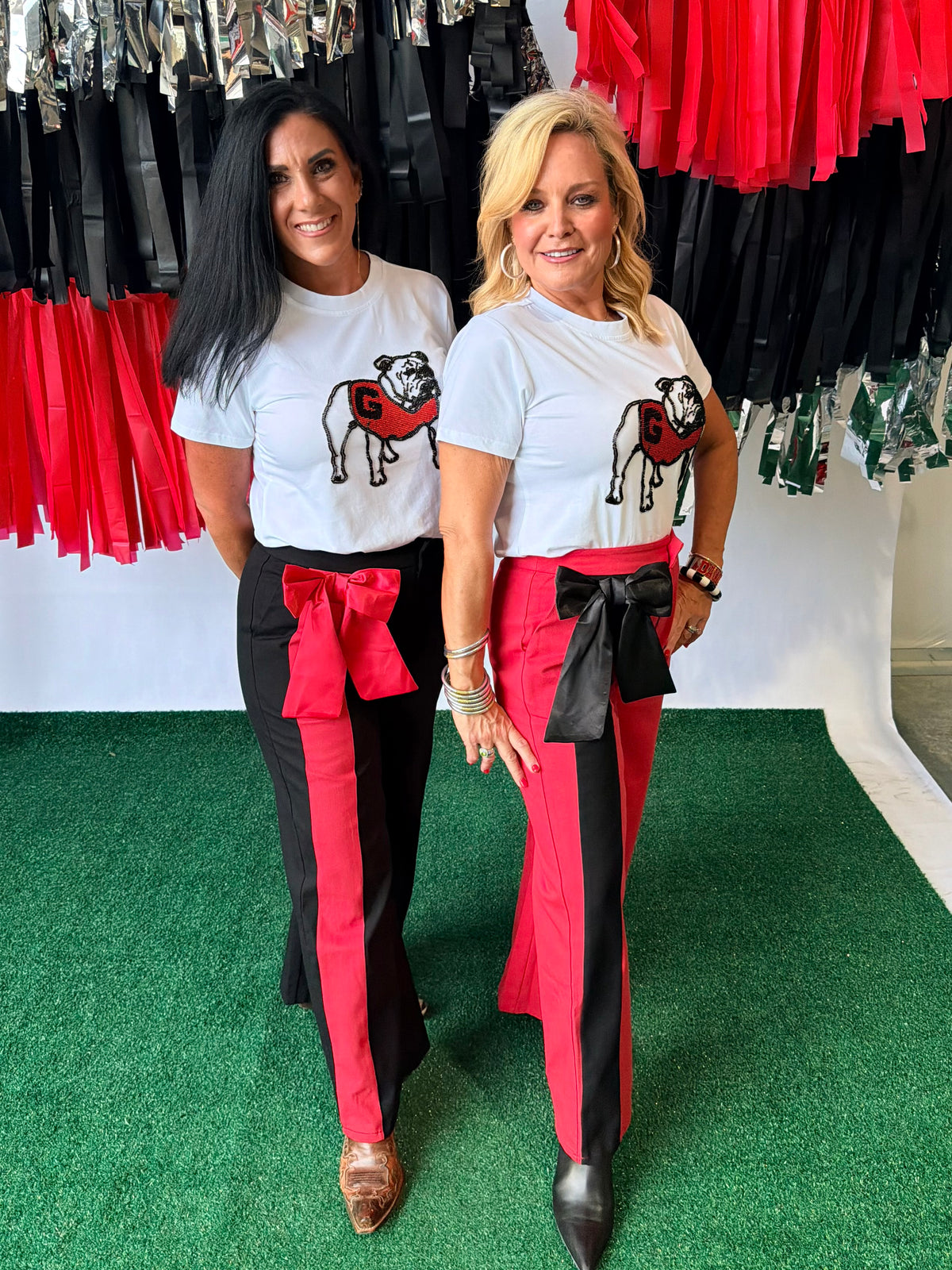Red pants with black silk how