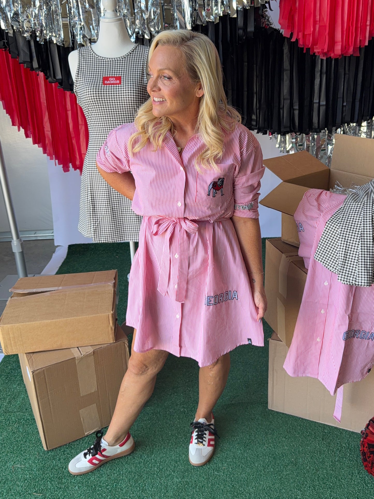 Gingham shirt dress with patches licensed
