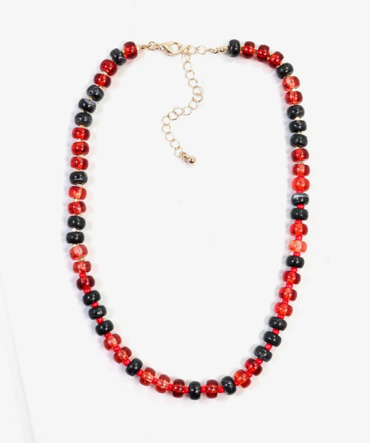 Black and red beaded stone  necklace