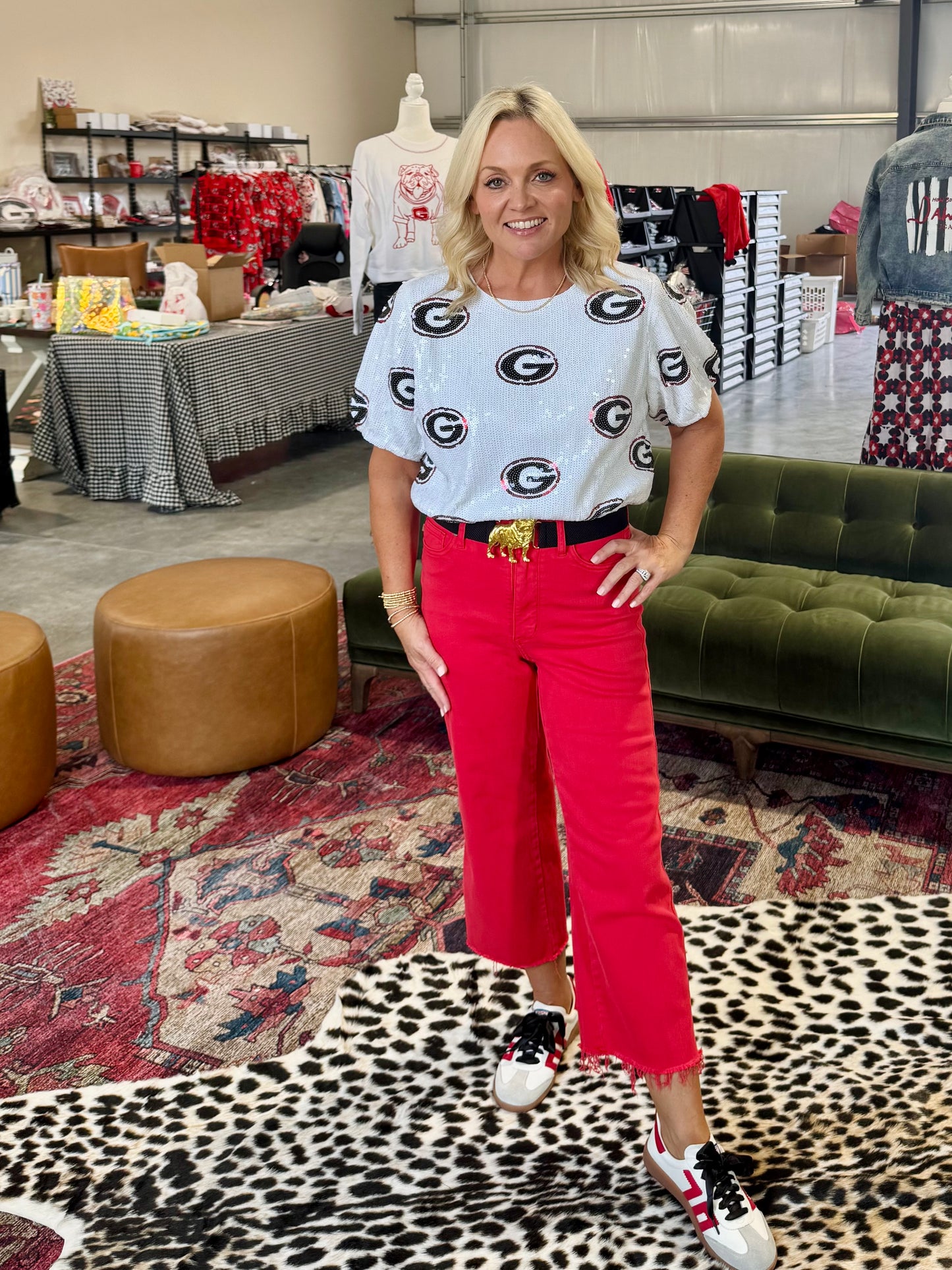 Cropped  full sequin UGA logo licensed top