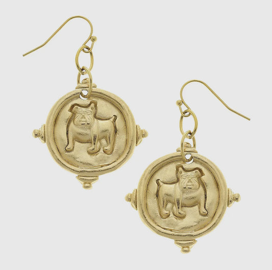 Gold dog earrings dangle