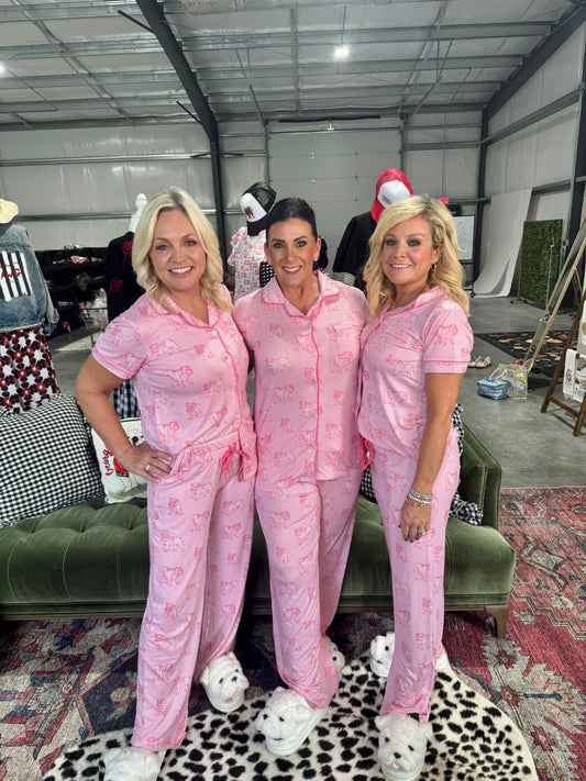 Pink bulldog pajama pants ladies