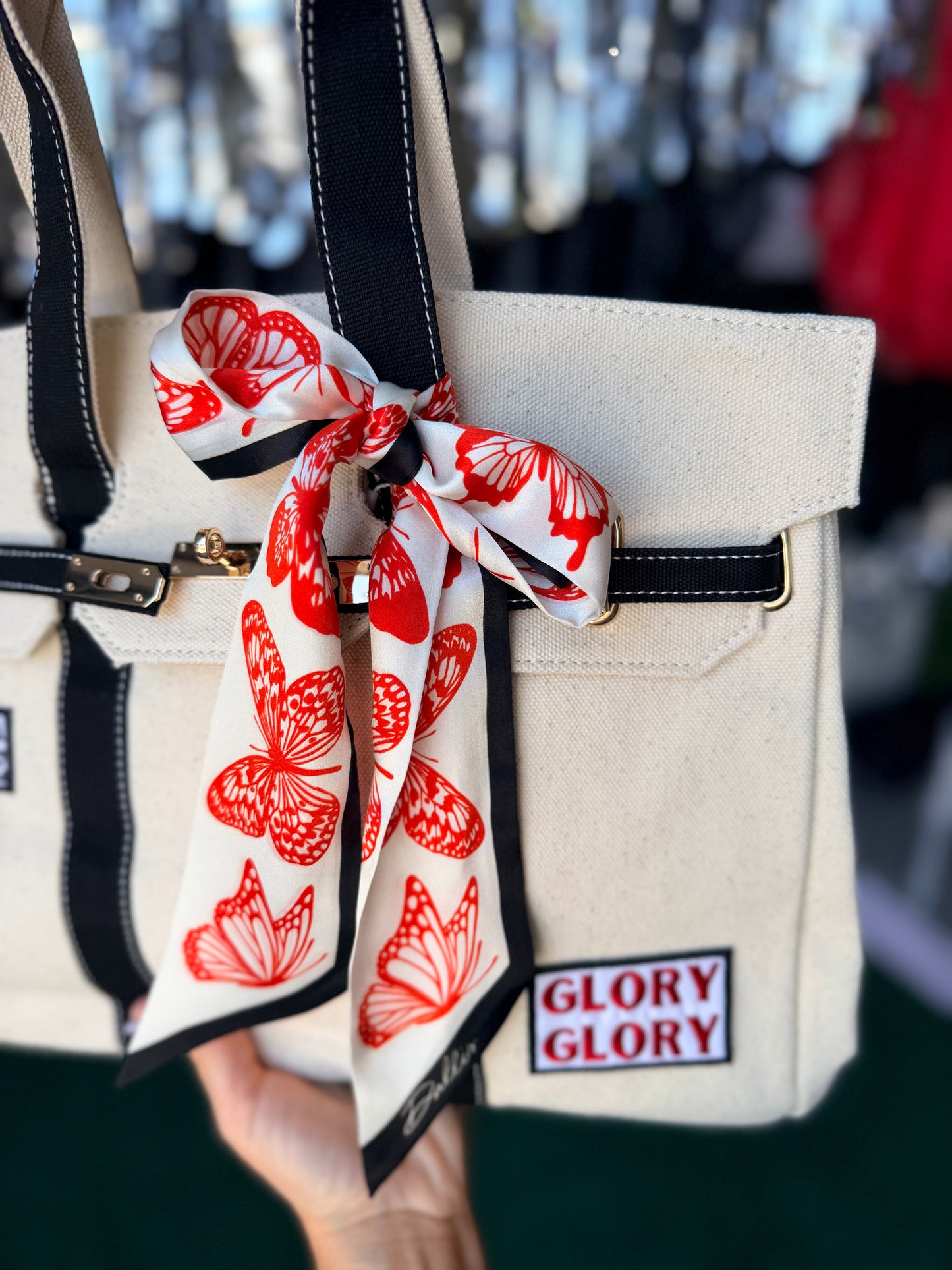 Game day luxury game day tote with patches and scarf exclusive